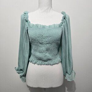 A Peach Coquette Milkmaid Square Neck Top Sz S Smocked Puff Sleeves Coquette Y2K